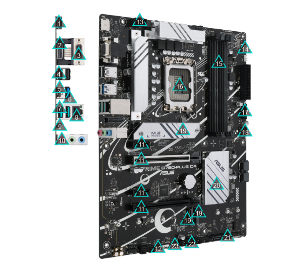 ASUS Prime B760-PLUS D4 Intel B760(13th and 12th Gen) LGA 1700 ATX  motherboard with PCIe 5.0, three PCIe 4.0 M.2 slots, DDR4, Realtek 2.5Gb  Ethernet,