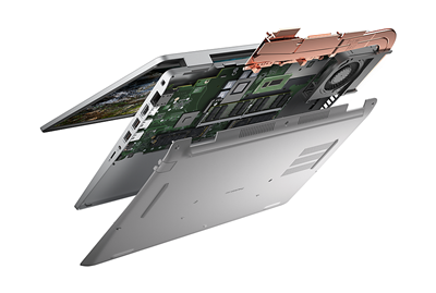 Abbildung einer demontierten Dell Precision 15 3571 Mobile Workstation, die das Innere des Produkts zeigt.