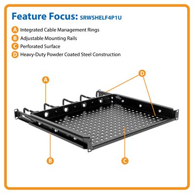 Tripp Lite Cantilevered Steel Rack Shelf - 1U, Vented, Integrated Cable ...