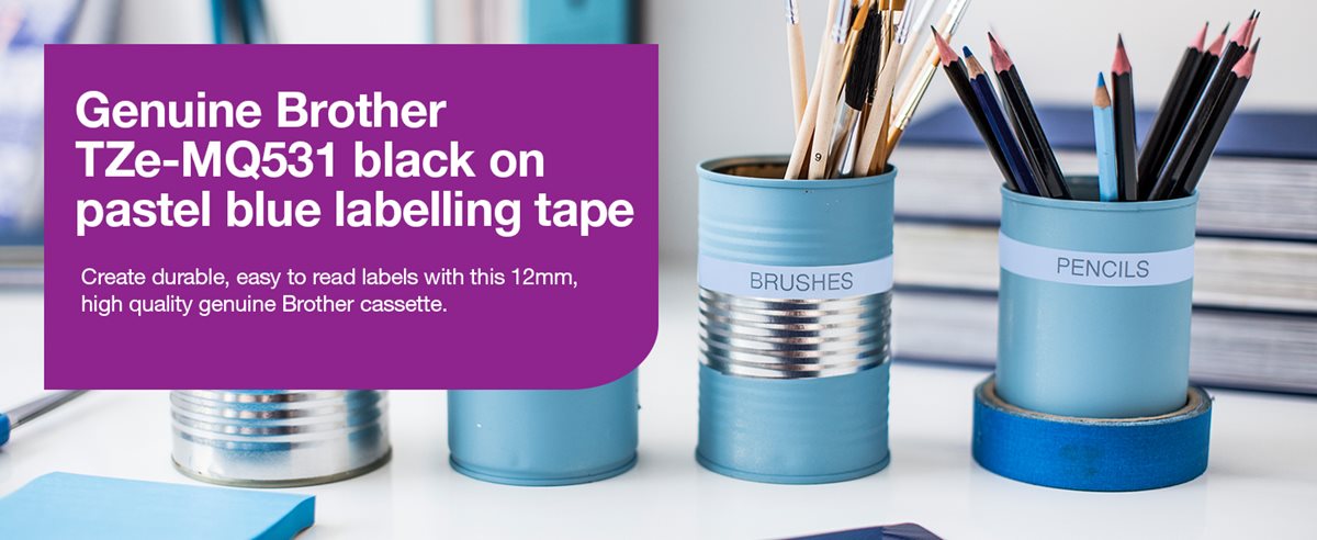 Genuine Brother TZe-MQ531 black on pastel blue labelling tape