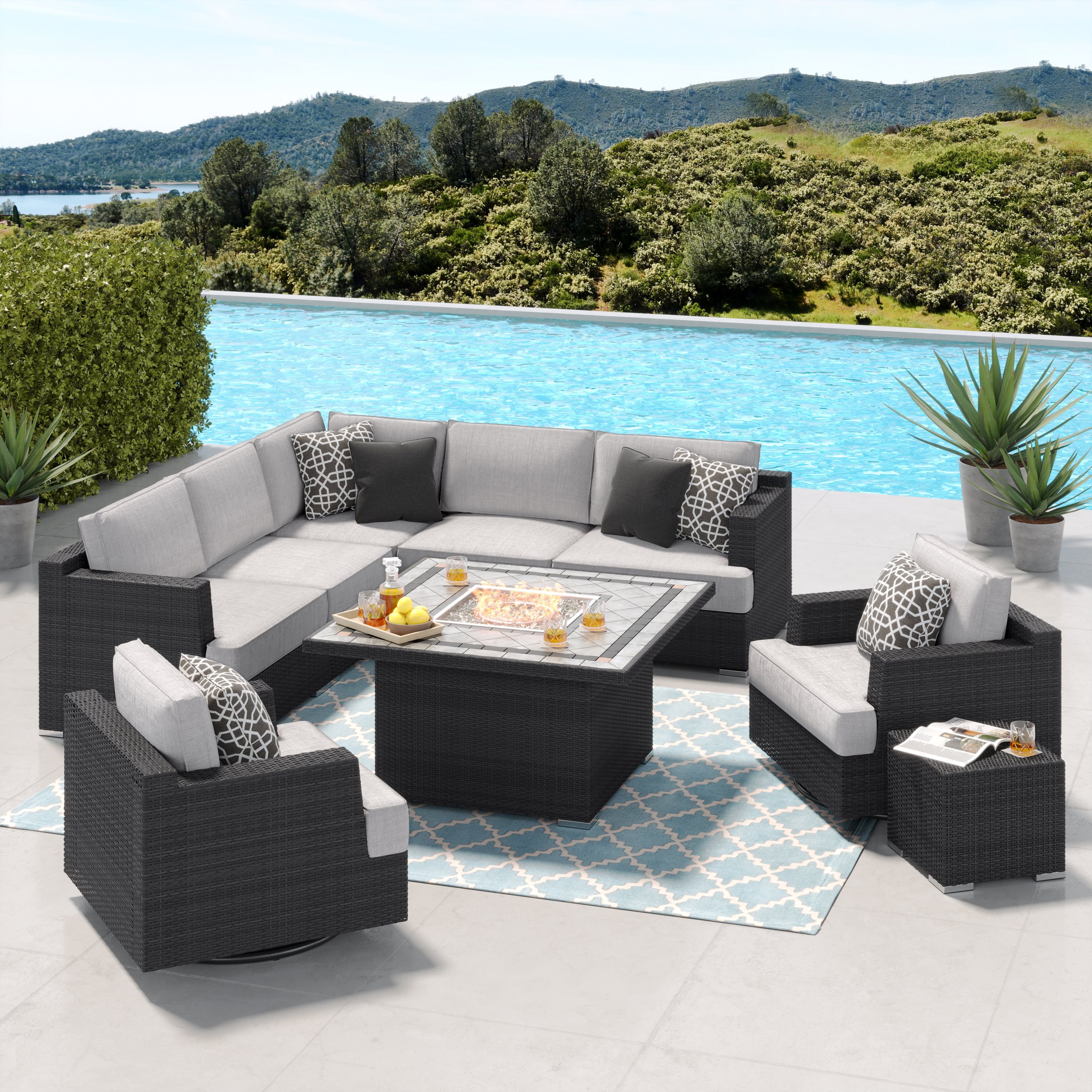 Niko 9-piece Patio Sectional Conversation Set with Fire Table | Costco