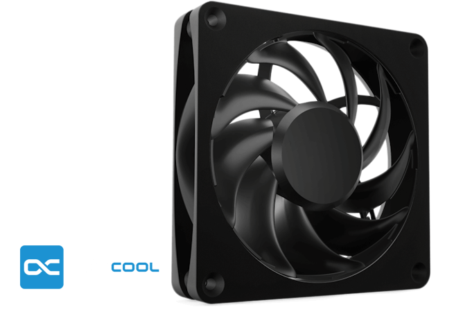 Seitenansicht des Alphacool Apex Stealth Metal Power Lüfters