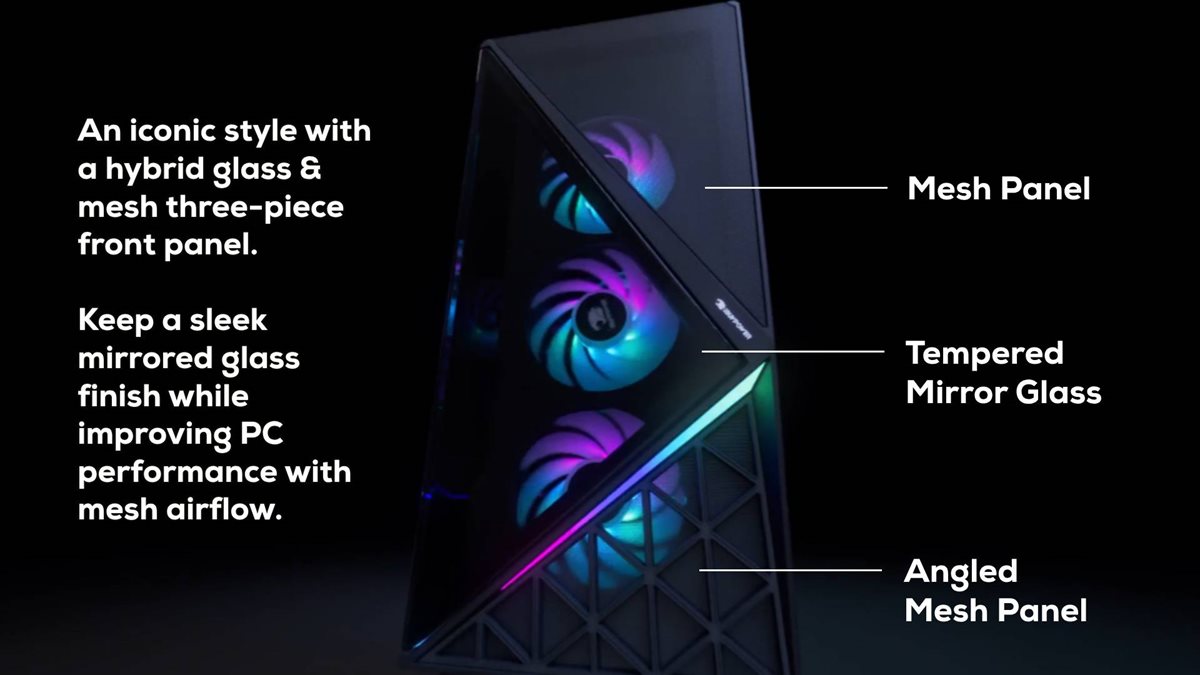 iBUYPOWER Slate 9 Gaming Desktop PC features hybrid mesh and glass panels on the front.