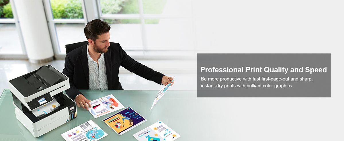 Professional Print Quality and Speed. Be more productive with fast first-page out & sharp, instant-dry prints with brilliant graphics