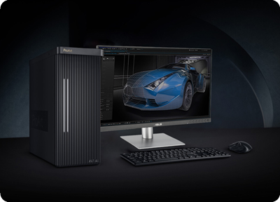 A ProArt monitor displaying fast rendering raceing car to demonstrating 120Hz high refresh rate.