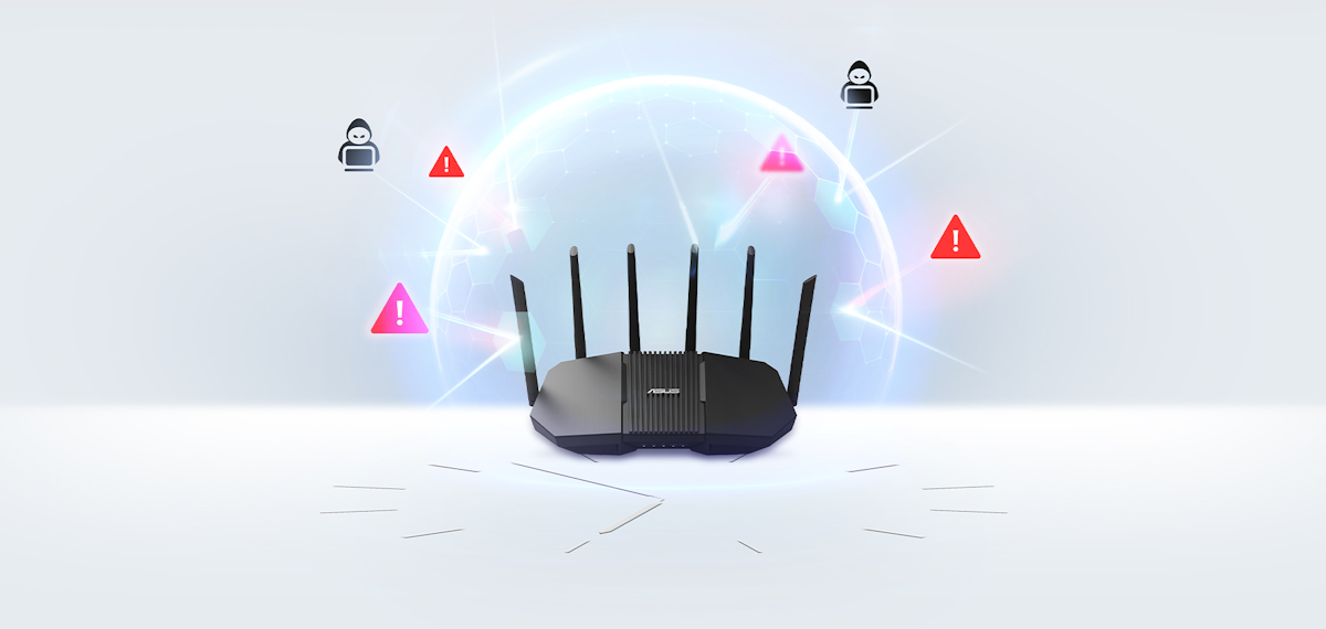 A digital shield covers RT-BE90U to block ‘hacker’ and ‘insecure device” icons away.