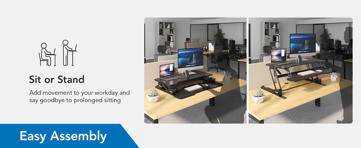 SIT-TO-STAND DESK CONVERTER FOR SITTING OR STANDING AT WORK