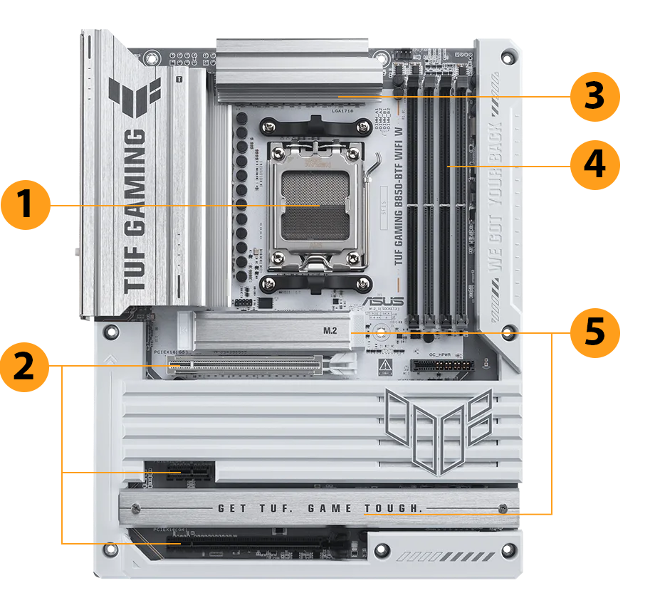 ASUS TUF GAMING B850-BTF WIFI W AMD B850 ATX motherboard, hidden