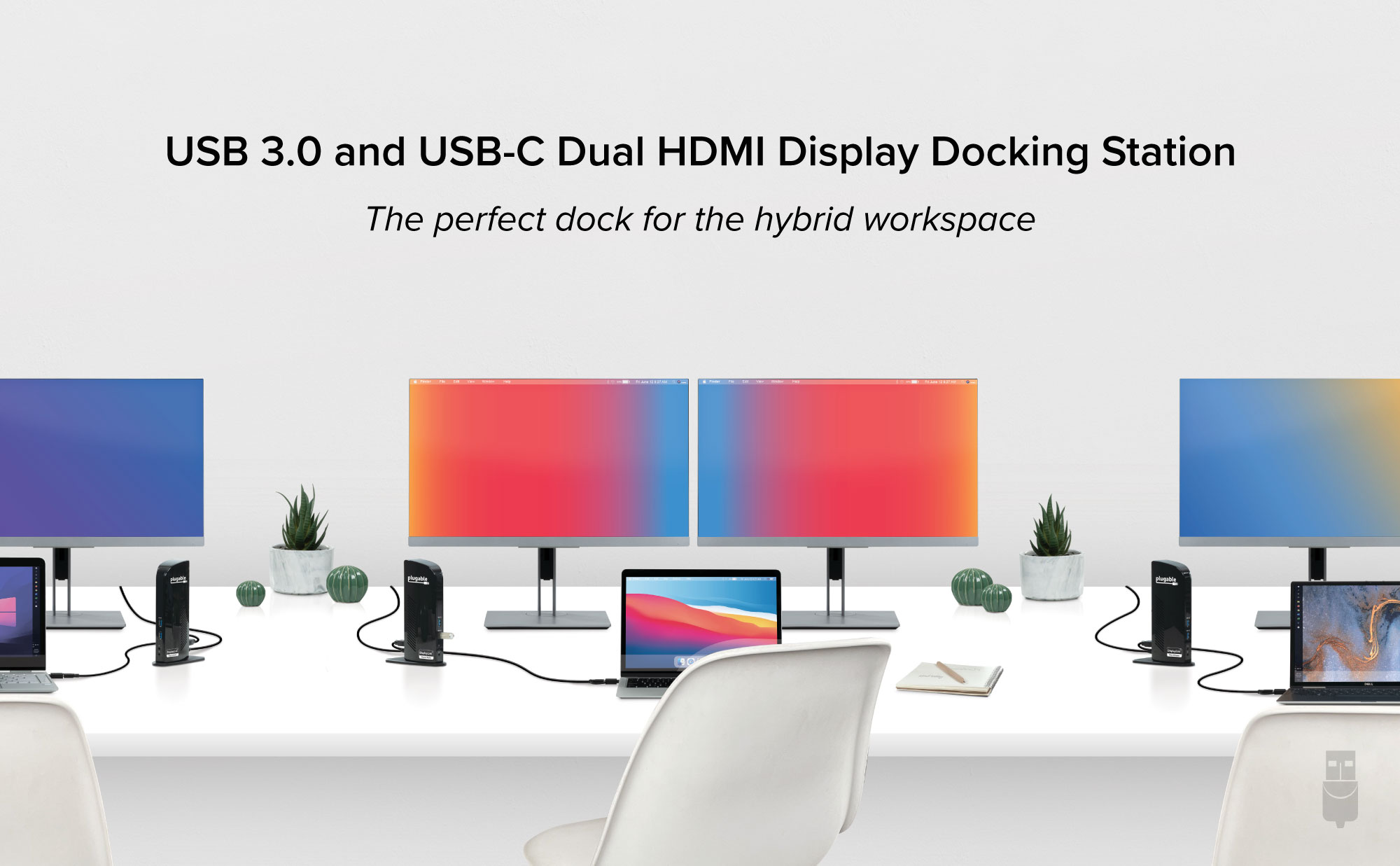 Plugable USB-C & USB 3.0 Dual Monitor Docking Station, Windows & Mac ...