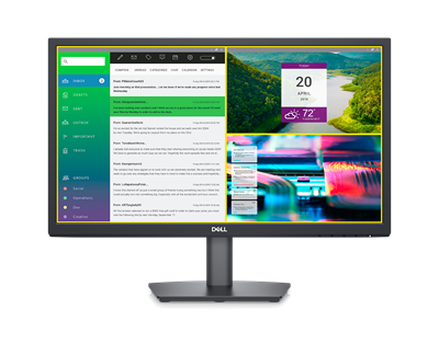 Bild eines Dell E2223HN-Monitors mit drei verschiedenen, auf dem Bildschirm geöffneten Tools.