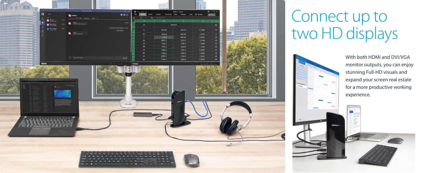 Dual Monitor USB 3.0 Laptop Docking Station met HDMI & DVI/VGA, 6x USB-A Hub, GbE, Audio, Universeel Type-A Dock, Windows/macOS/ChromeOS ( USB3SDOCKHD) : Startech