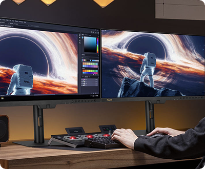 A creator working his project on two ProArt Displays