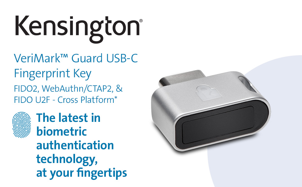 Kensington Verimark Guard Usb C Fingerprint Key Fido Webauthn Ctap Fido U F Cross