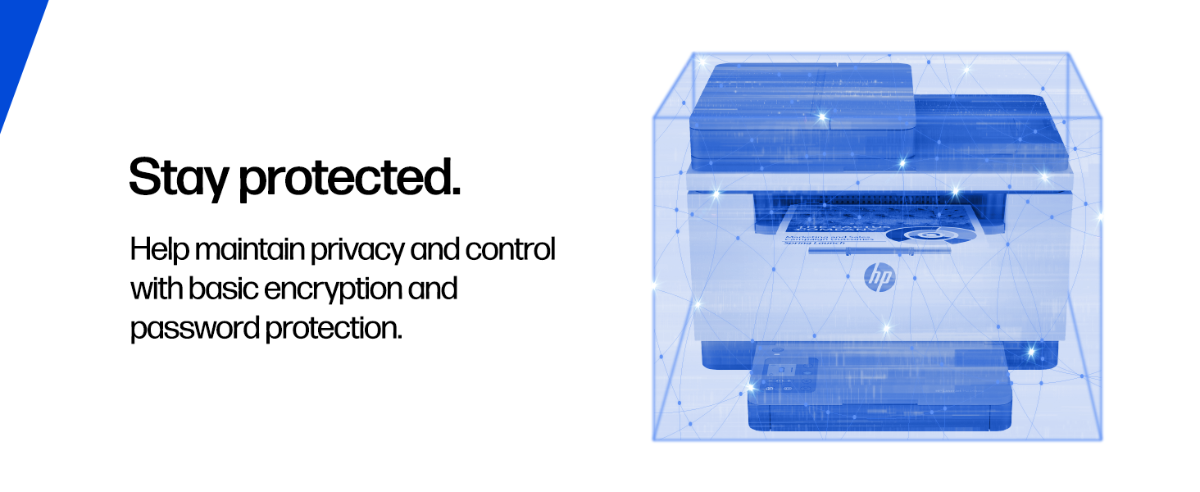 An HP printer encased in a protective digital shield.