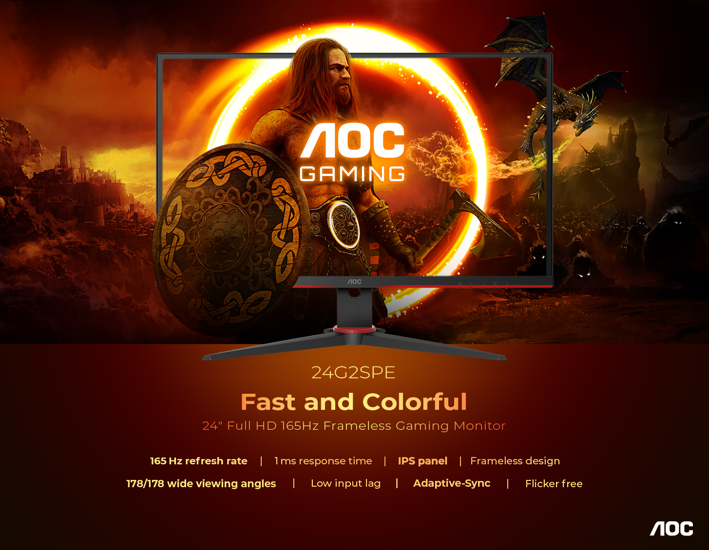 Monitor AOC Gaming 24G2SPAE FHD de 24 Pulgadas, 165 Hz, MPRT de 1