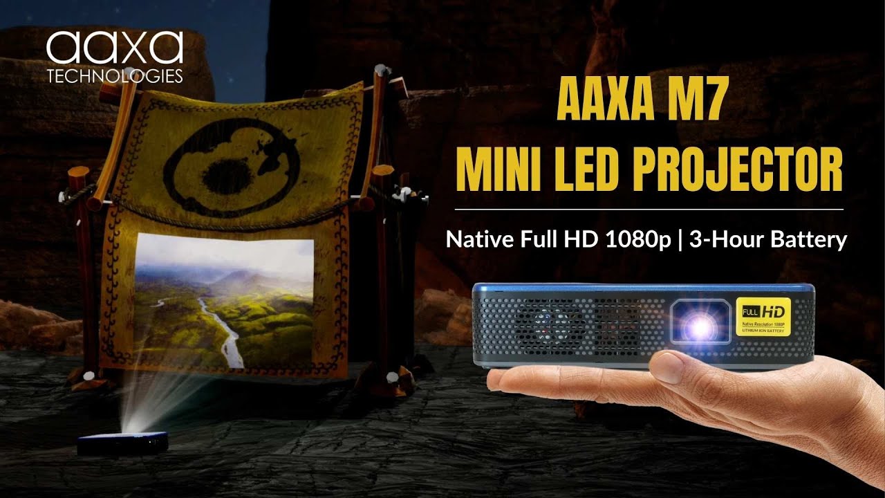 slide 1 of 10, show larger image, aaxa m7 mini projector for outdoor movie (product overview)