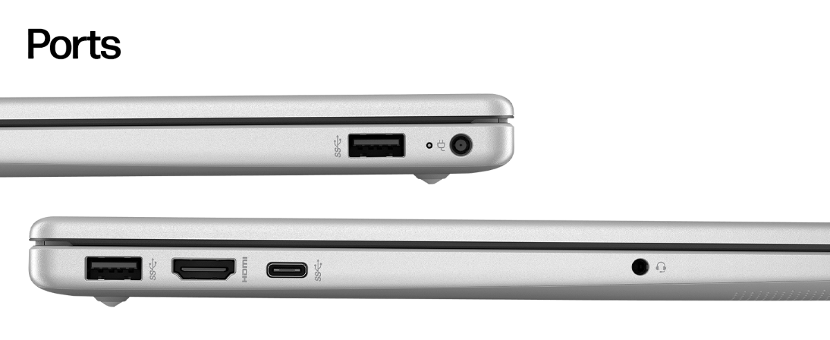 HP laptop ports including USB Type-C and HDMI
