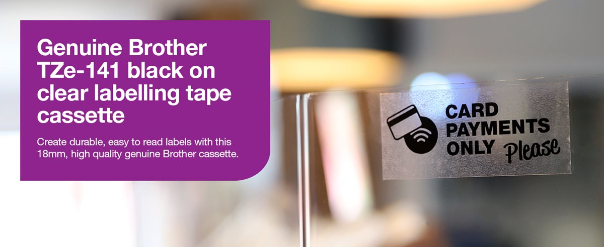 Genuine Brother TZe-141 black on clear labelling tape cassette