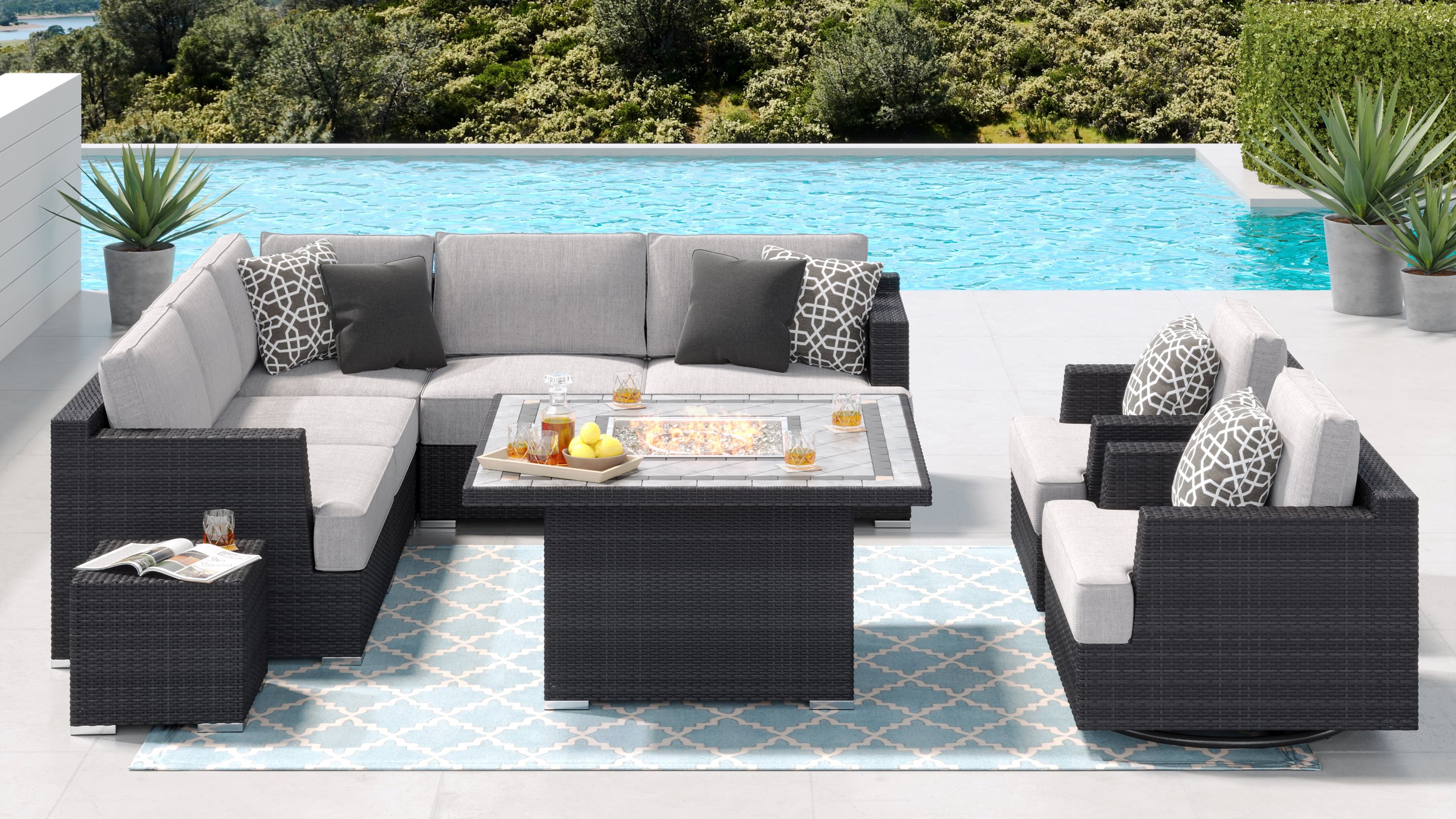 Niko 9-piece Patio Sectional Conversation Set with Fire Table | Costco