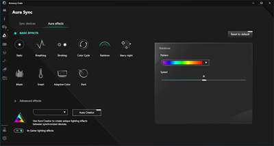 Armoury Crate Aura Sync setting UI