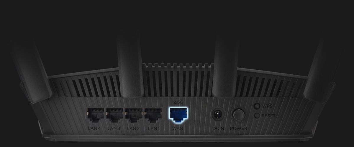 RT-BE55 back side showing I/O ports.
