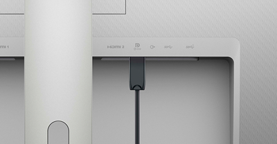 Bild eines Dell S3423DWC-Monitors mit den auf der Rückseite des Produkts verfügbaren Anschlüssen.