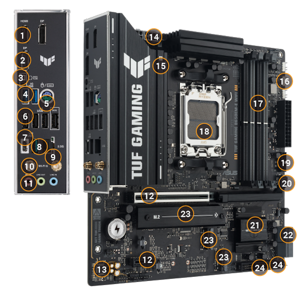 ASUS TUF GAMING B650EM-E WIFI AMD B650 Micro-ATX Motherboard, 8+2+