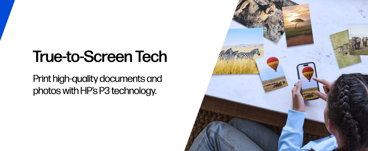 HP True-to-Screen Tech delivers high-quality document and photo printing with accurate colors using HP’s P3 technology