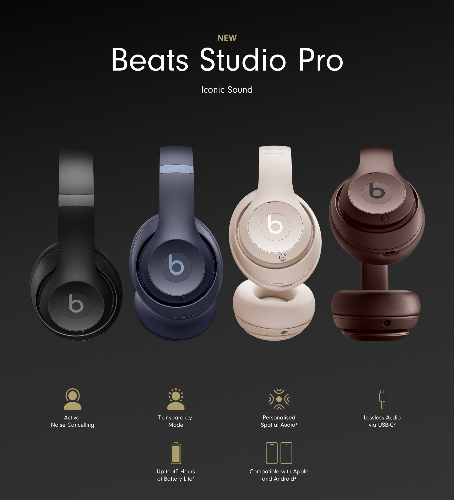 Beats Studio Pro - Wireless Bluetooth Noise Cancelling Headphones -  Personalized Spatial Audio, USB-C Lossless Audio, Apple & Android  Compatibility, Up to 40 Hours Battery Life - Sandstone : :  Electronics