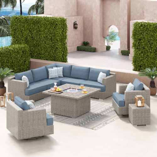 niko Niko 9-piece Patio Sectional Conversation Set with Fire Table | Costco