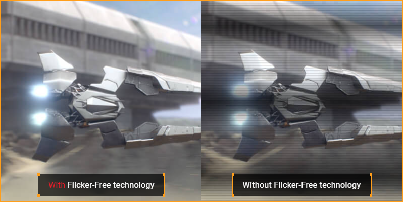 Monitor with ASUS Flicker-Free technology. Monitor without ASUS Flicker-Free technology.