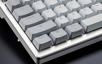 Close-up on ROG Azoth Moonlight White PBT keycaps
