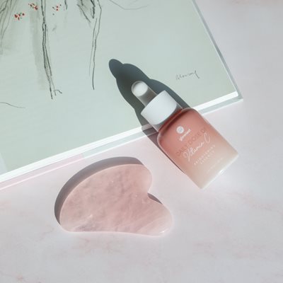 Daily Dose of Vitamin C Brightening Essence and the Rose Quartz Gua Sha.