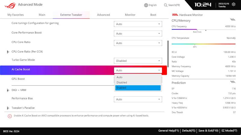 UI von AI CACHE BOOST