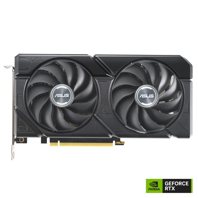 slide 1 of 15, show larger image, asus dual geforce rtx 4070 evo graphics card front view nvlogo