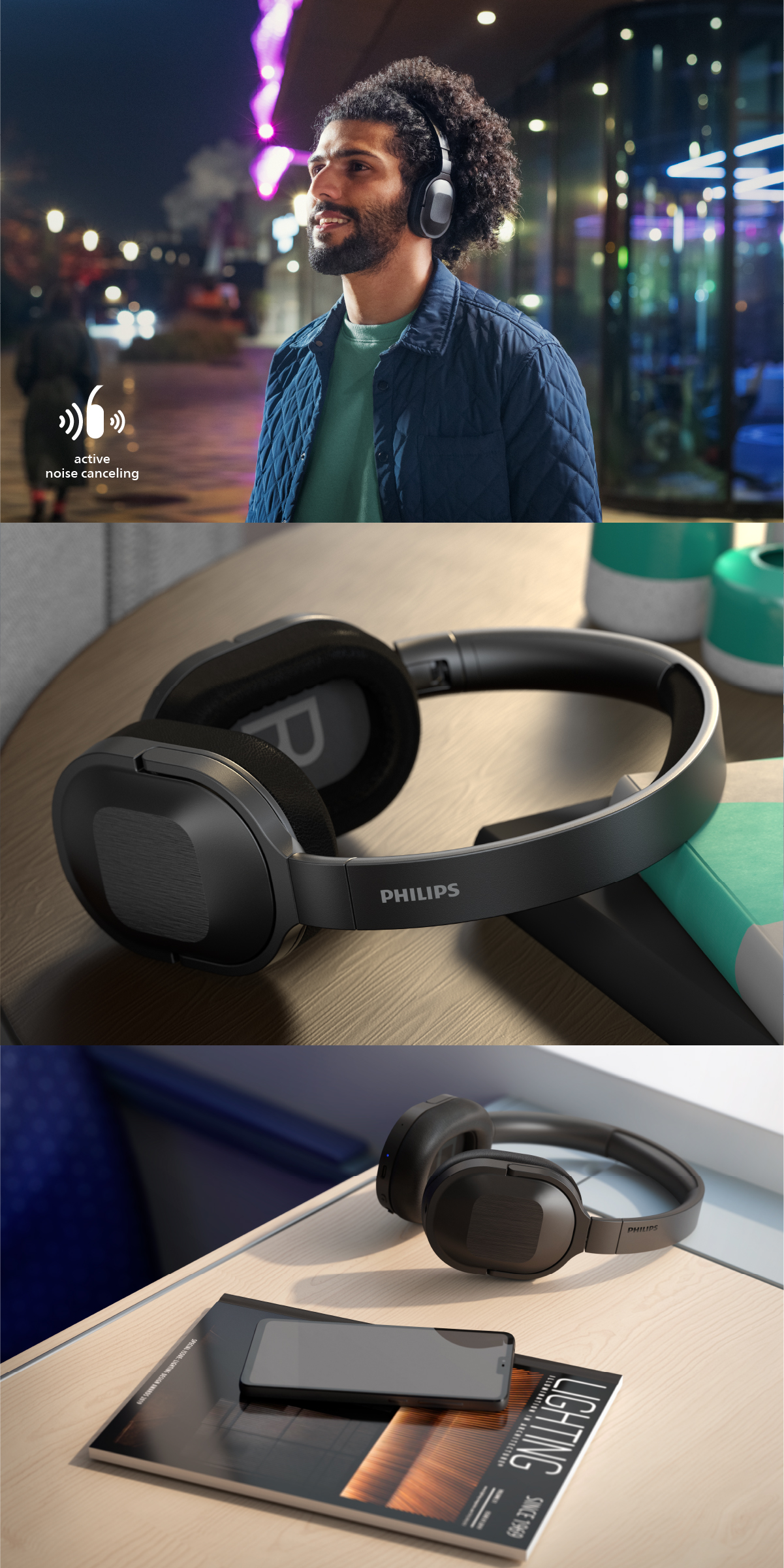 Philips TAH6506BK Headphones with mic full size Bluetooth wireless active noise