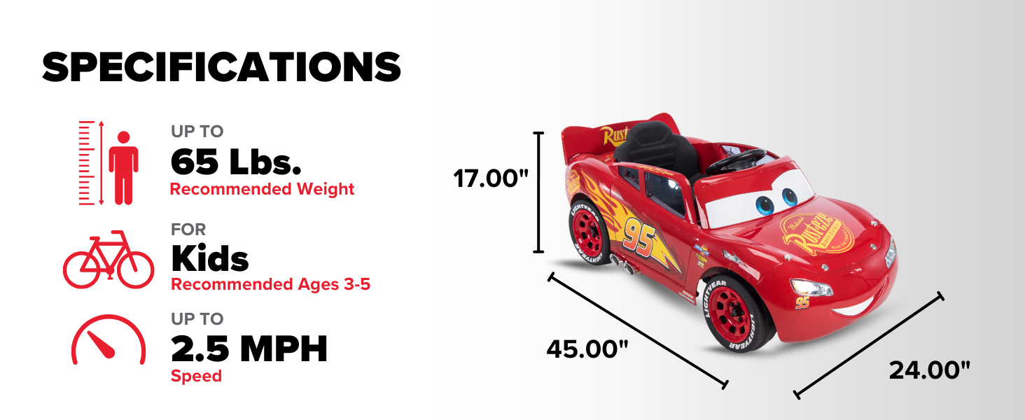 Huffy 6V Disney Pixar Lightning McQueen Ride-On Toy, Kids Ages 3-7