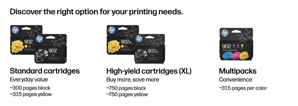 original hp 902XL yellow high yield ink cartridge original hp 902 yellow standard ink cartridge