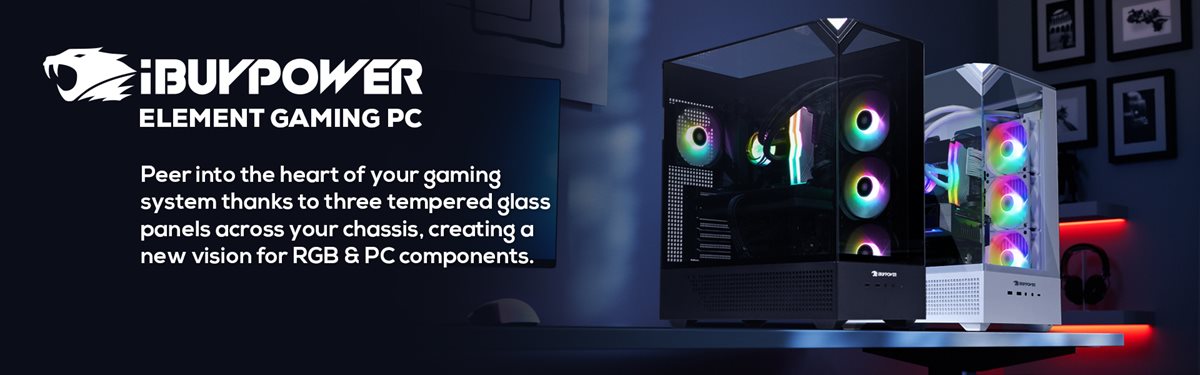 Witness the new iBUYPOWER Element 9 Gaming PC with three panels of tempered glass.