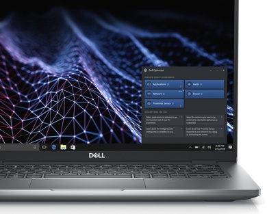 Imagen de una laptop Dell Latitude 5430 con la herramienta Dell Optimizer en el lado derecho de la pantalla.