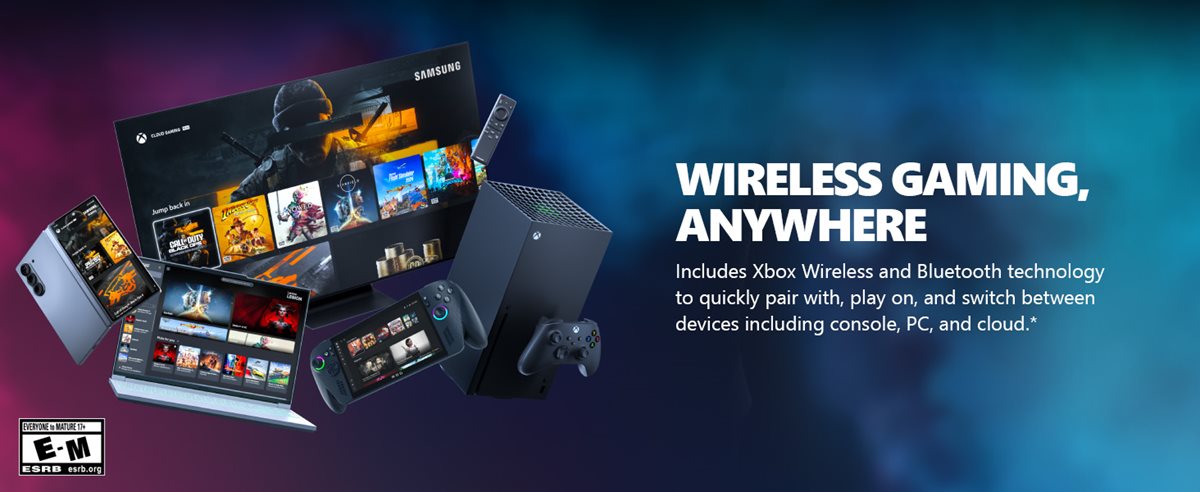 Includes Xbox Wireless and Bluetooth technology to quickly pair with, play on, and switch between devices including console, PC, and cloud.*