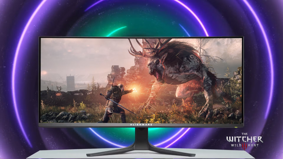 folie 1 von 5, vergrößern, geschwungener alienware 86,36 cm (34")-qd-oled-gamingmonitor | produkthighlights