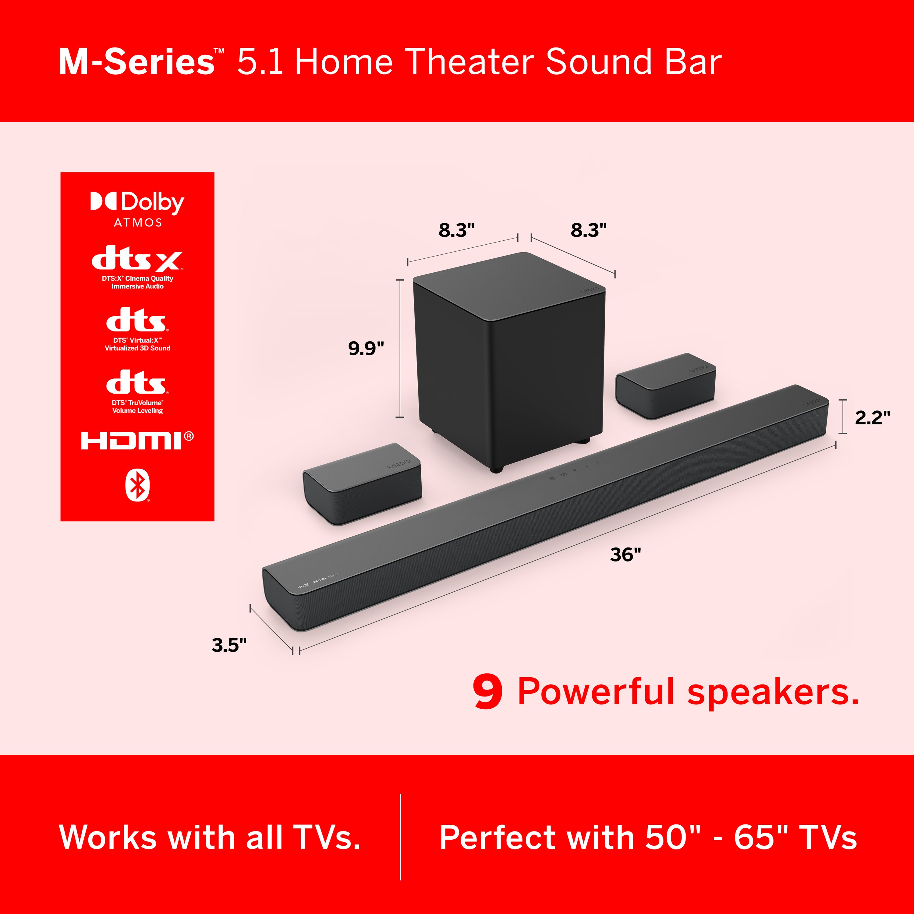 VIZIO 5.1 Home Theater Sound Bar with Dolby Atmos and DTS:X in