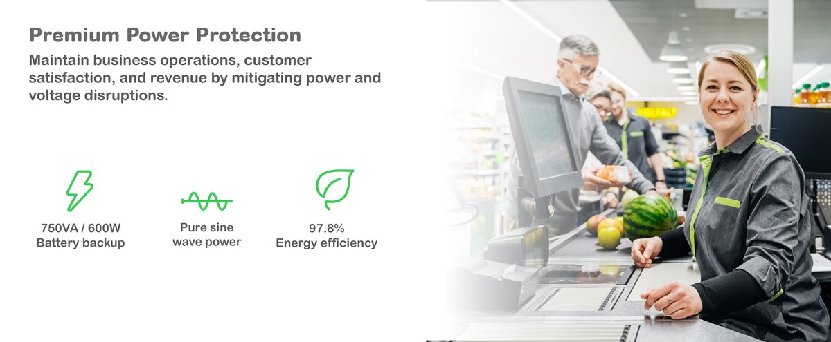 Female cashier smiling in a large retail store