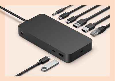 Surface Thunderbolt 4 Dock showing all compatible connections