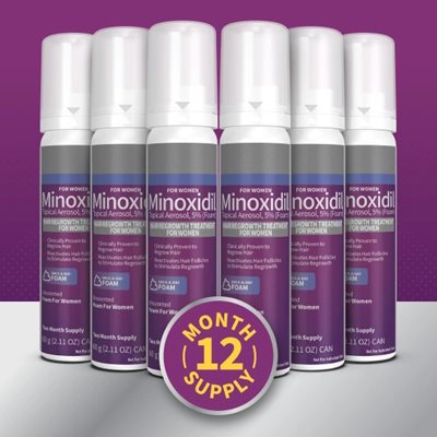 12 Month Supply of Minoxidil Topical Aerosol, 5% (Foam) For Women