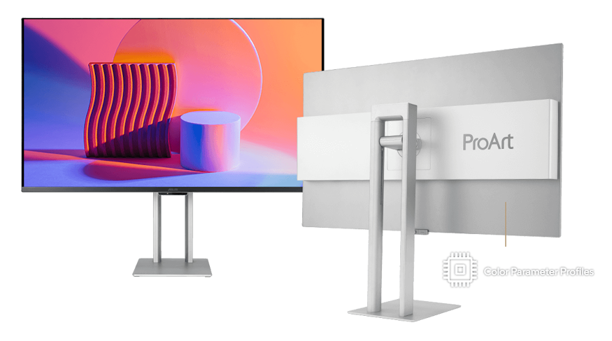 ASUS ProArt Display with vibrant colors and hardware calibration for accurate color representation.