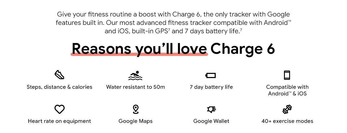  Fitbit Charge 6 Fitness Tracker with Google apps, Heart Rate on  Exercise Equipment, 6-Months Premium Membership Included, GPS, Health Tools  and More, Obsidian/Black, One Size (S & L Bands Included) 