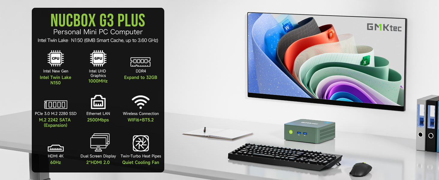 GMKTec Mini PC, 16GB RAM, 1TB SSD, Intel N150 up to 3.6GHz