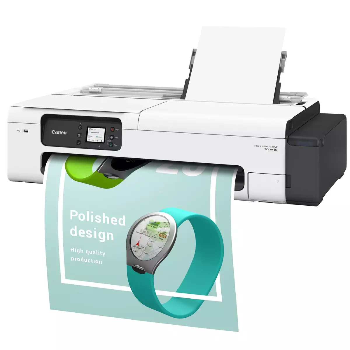 Canon imagePROGRAF TC-20M printer paper tray out.